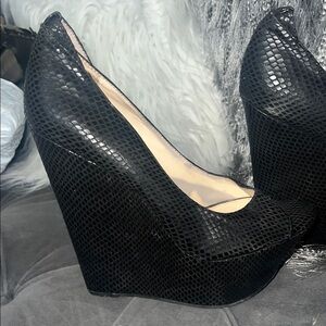 Black Snakeskin Wedge Heels